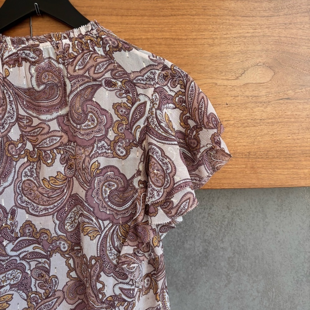 Intermix Silk Ruffle Blouse Metallic Thread, Size P - Picture 10 of 11
